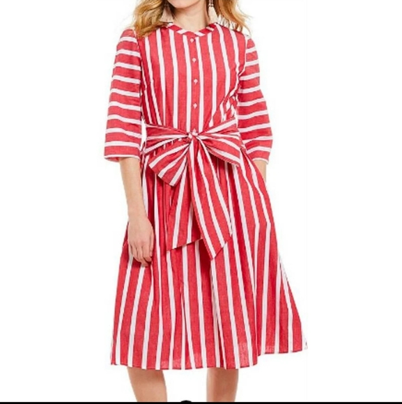 Daniel Cremieux Dresses & Skirts - Cremieux red white striped bow tie front shirt dress size 14